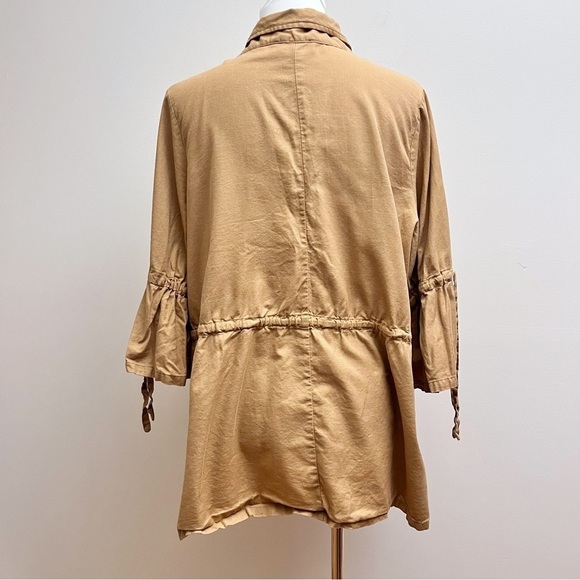 Karen Kane Camel Cinched Waist Tie Bell Sleeve Utility Zip Up Jacket 0X - Picture 10 of 15